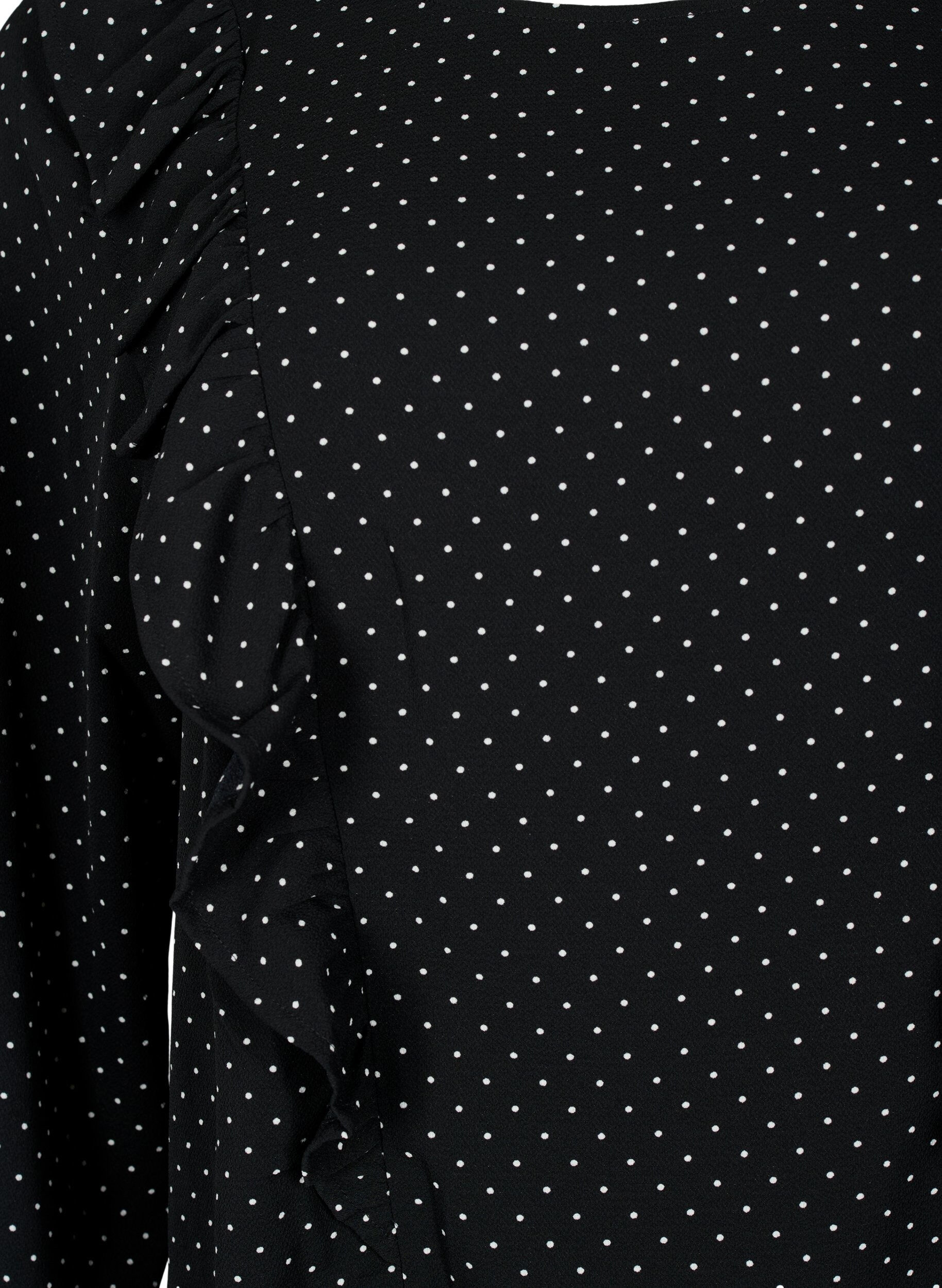 Zizzi Blouse met lange mouwen en ruches, Black Dot, Packshot image number 2