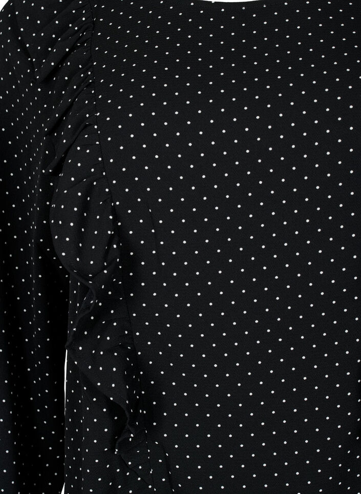 Blouse met lange mouwen en ruches, Black Dot, Packshot image number 2