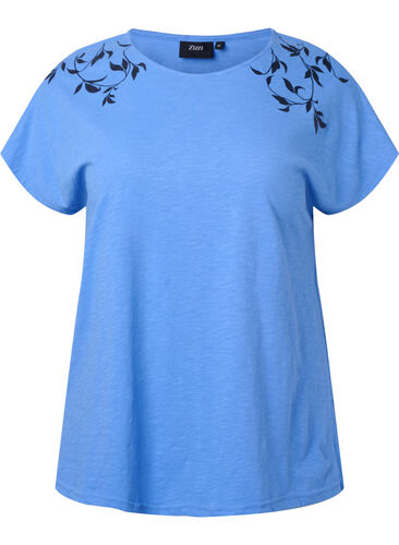 Katoenen t-shirt met bladprint, Ultramarine C Leaf, Packshot image number 0