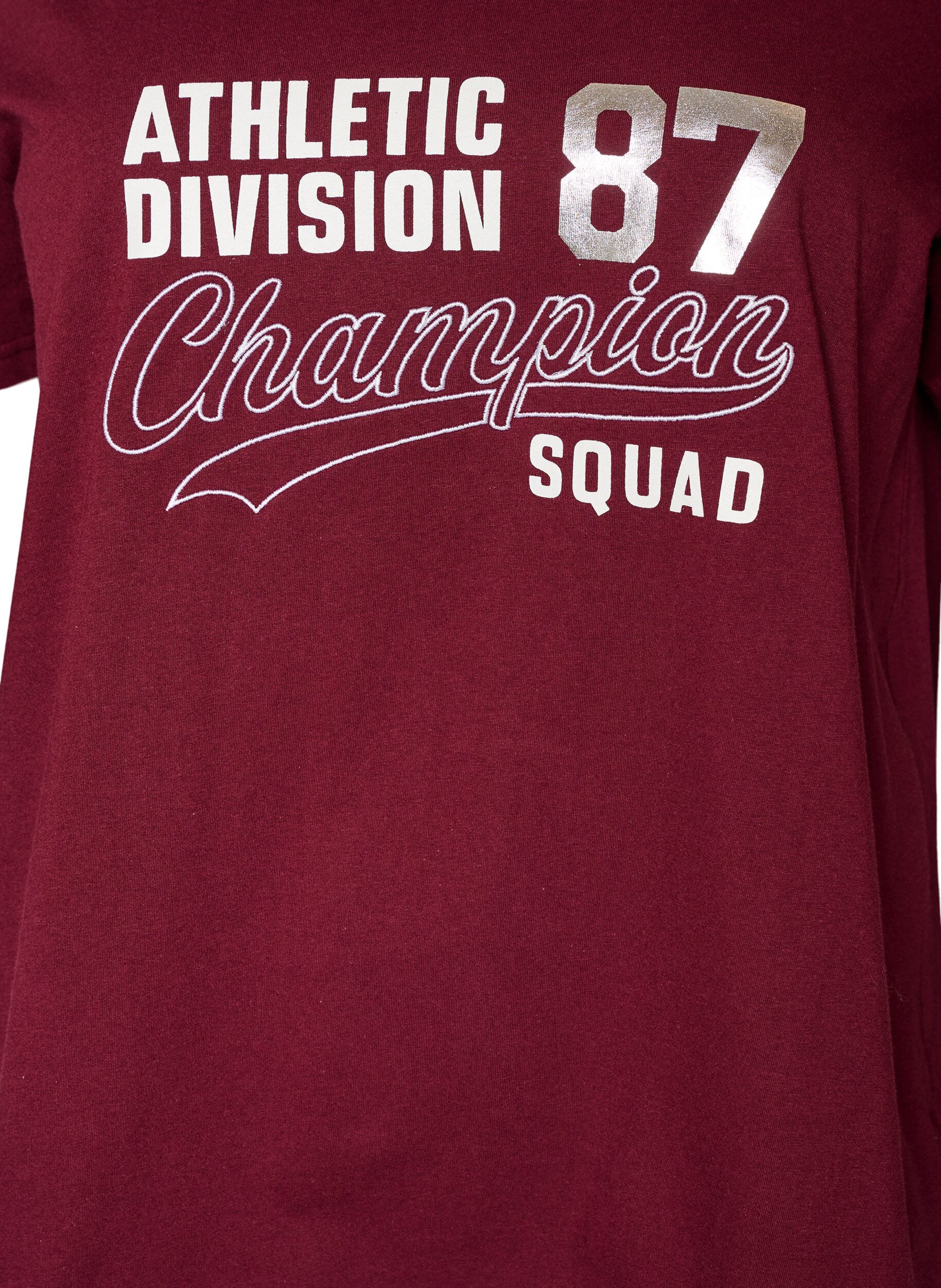 ZizziT-shirt van biologisch katoen met sportieve tekstprint, Rood, Packshot image number 2