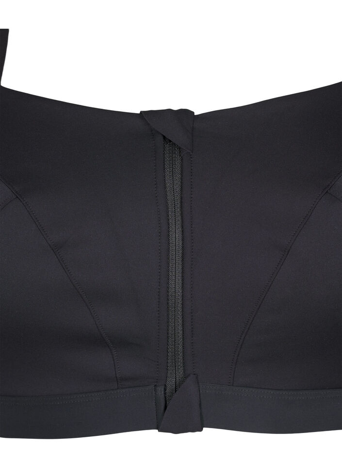 Sportbeha met sluiting aan de voorkant en goede ondersteuning, Zwart, Packshot image number 2