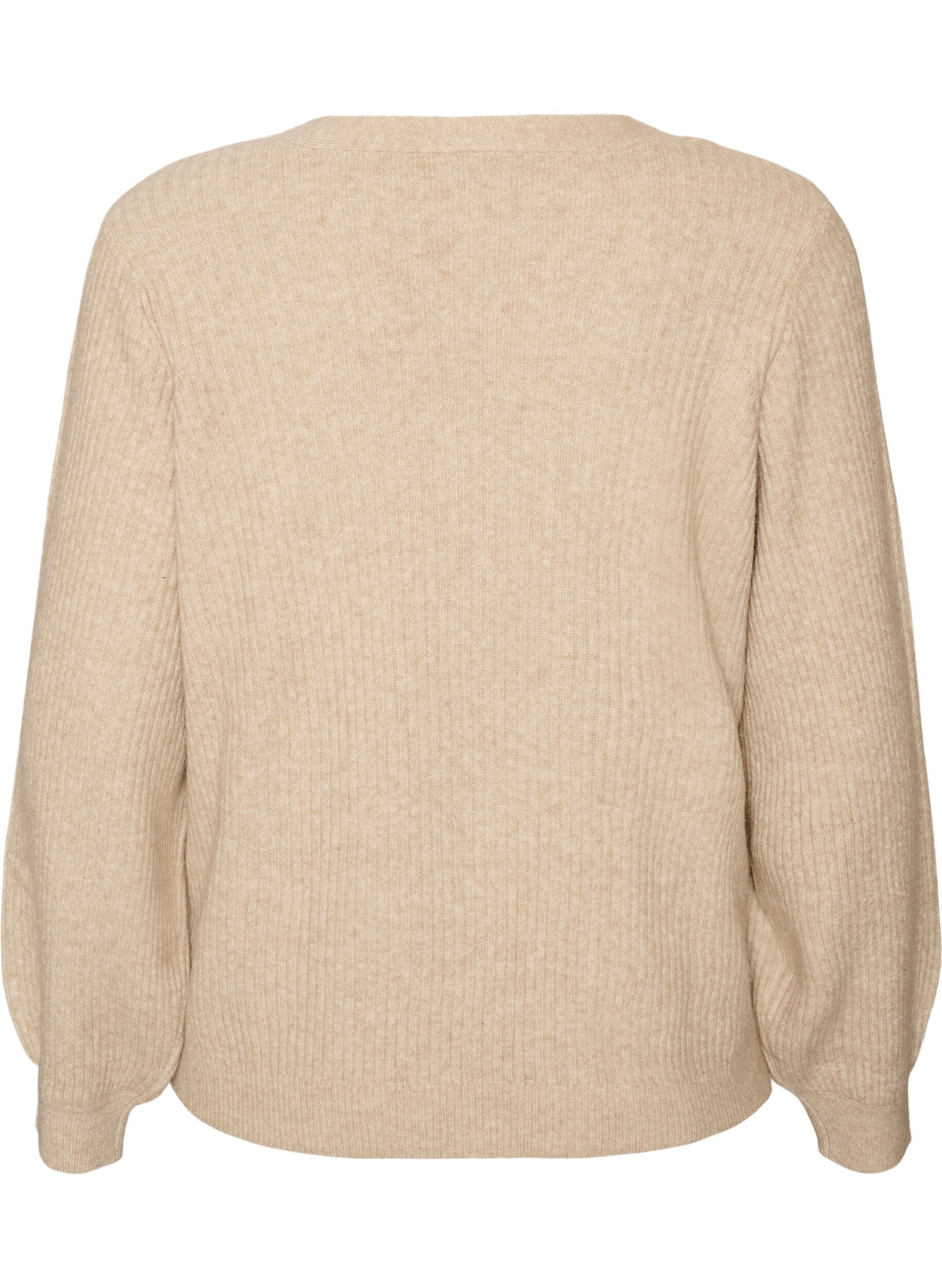 ZizziVest met V-hals en ribstructuur, Beige, Packshot image number 1
