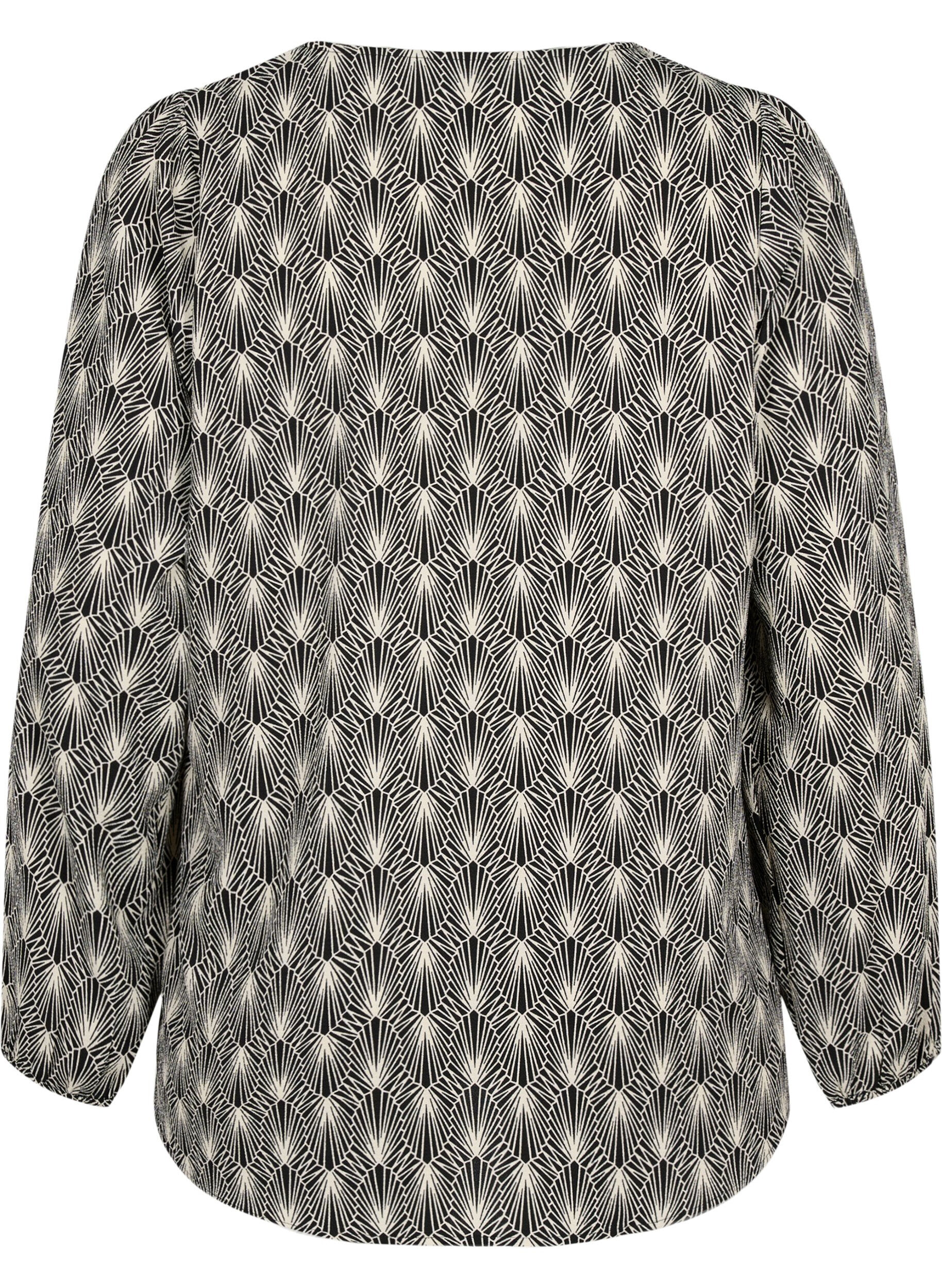 Zizzi Shirtblouse met V-hals en print, Birch Graphic AOP, Packshot image number 1
