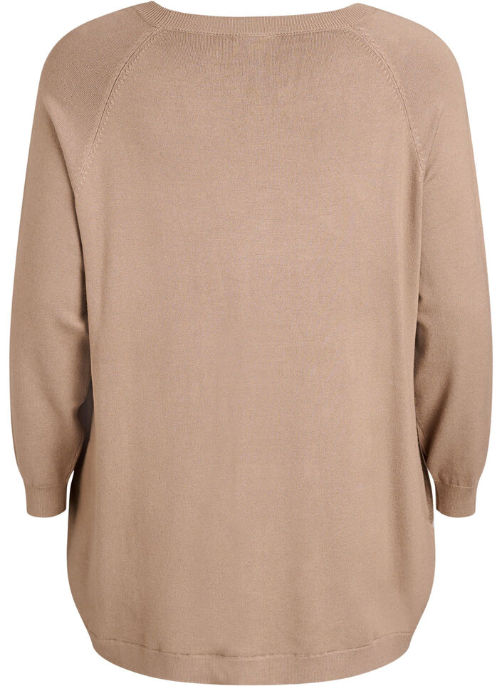 Gebreide blouse met knoopjes aan de zijkant, Beige, Packshot image number 1
