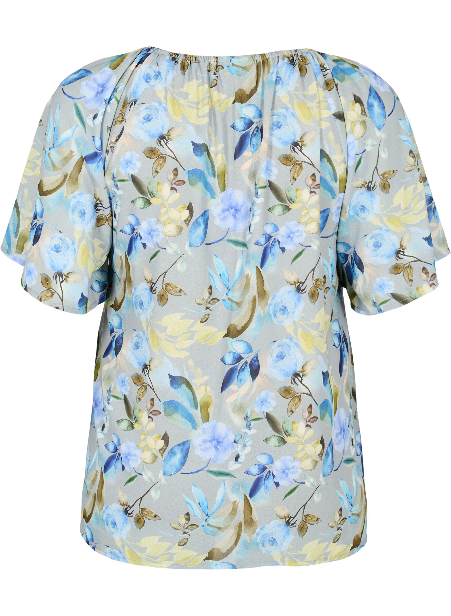 Zizzi Gebloemde feestblouse met korte mouwen, Wrought Iron AOP, Packshot image number 1