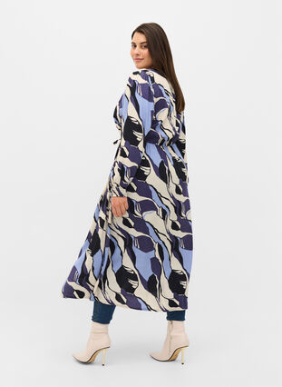 Bedrukte midi-jurk met omslag, Blue Abstract AOP, Model image number 1