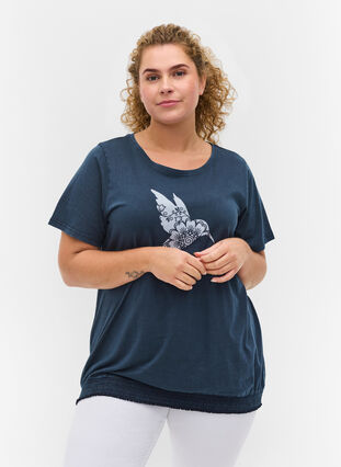 Biologisch katoenen t-shirt met smock, NavyBlazer Acid Bird, Model image number 0