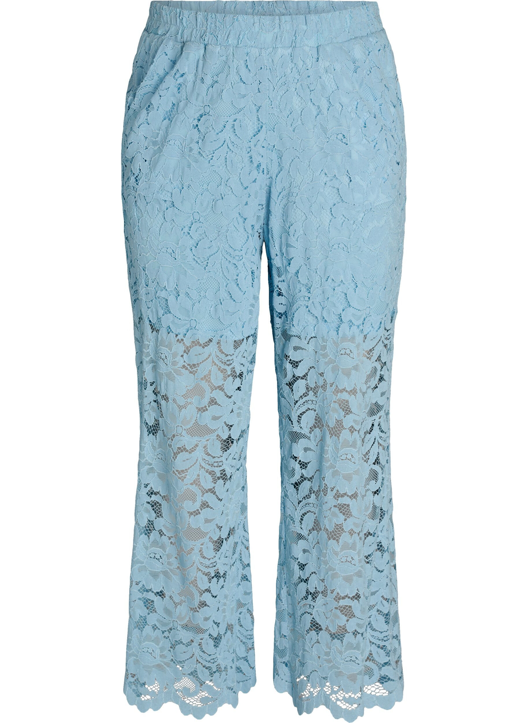 Zizzi Hoog getailleerde kanten broek met rechte pijpen, Blauw, Packshot image number 0