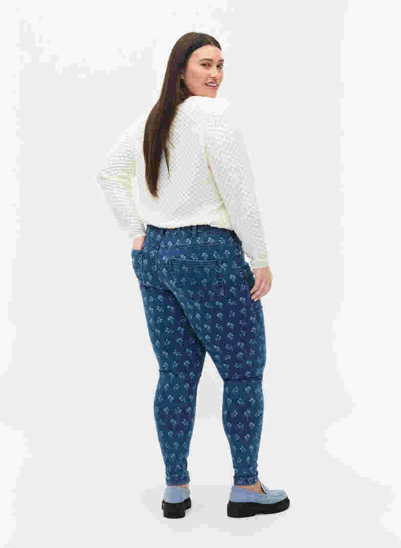Super slim Amy jeans met bloemenprint, Blue denim, Model image number 1