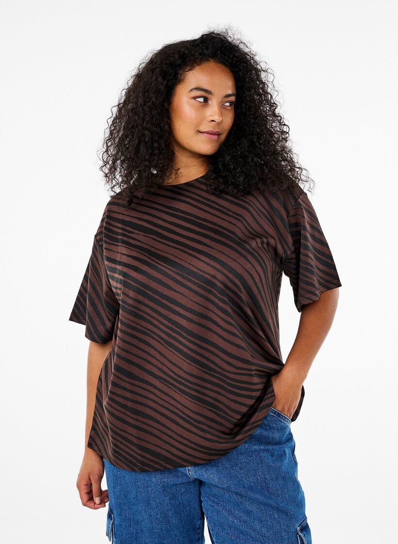 Oversized blouse met patroon, Bruin, Model image number 0