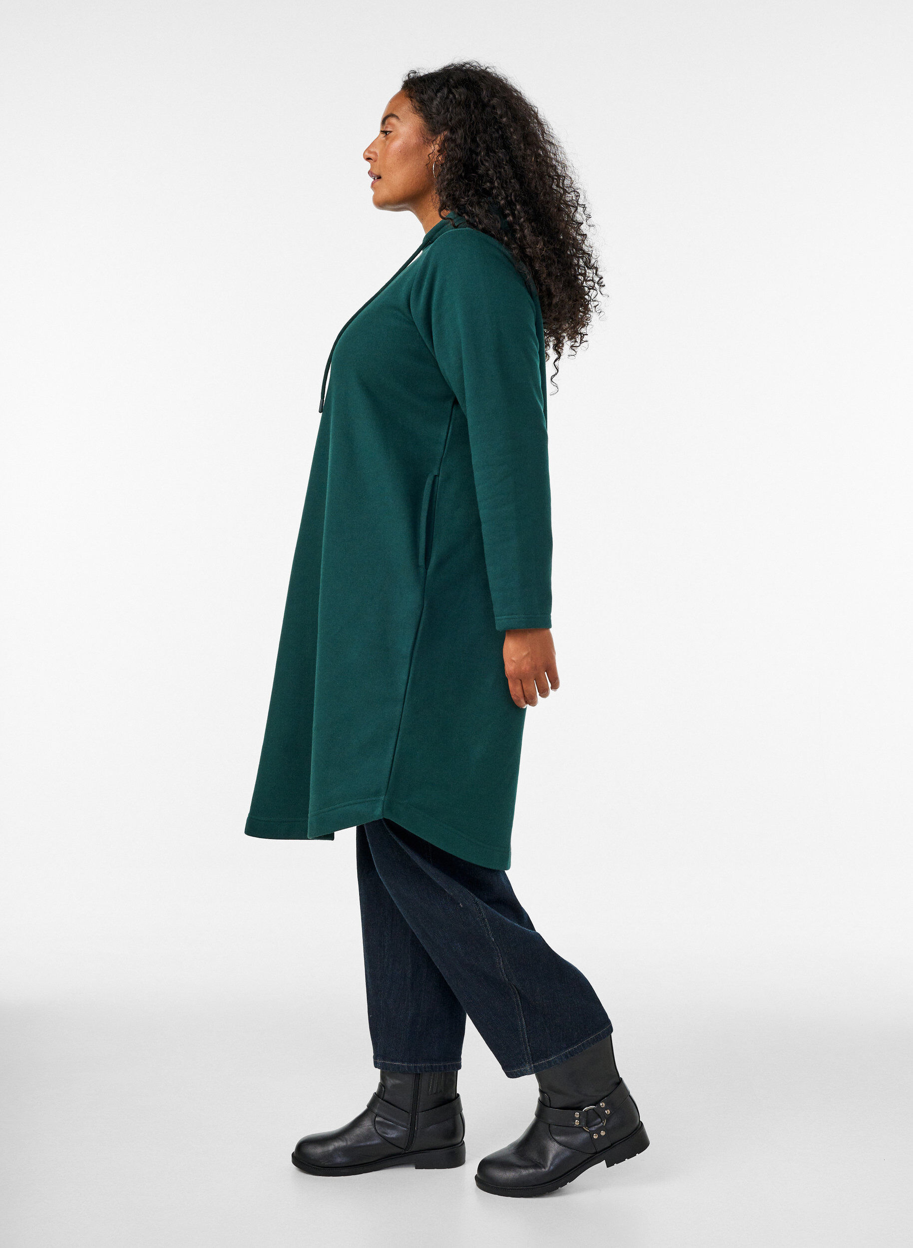 ZizziSweatshirt jurk met capuchon en zakken, 0648, Model image number 2