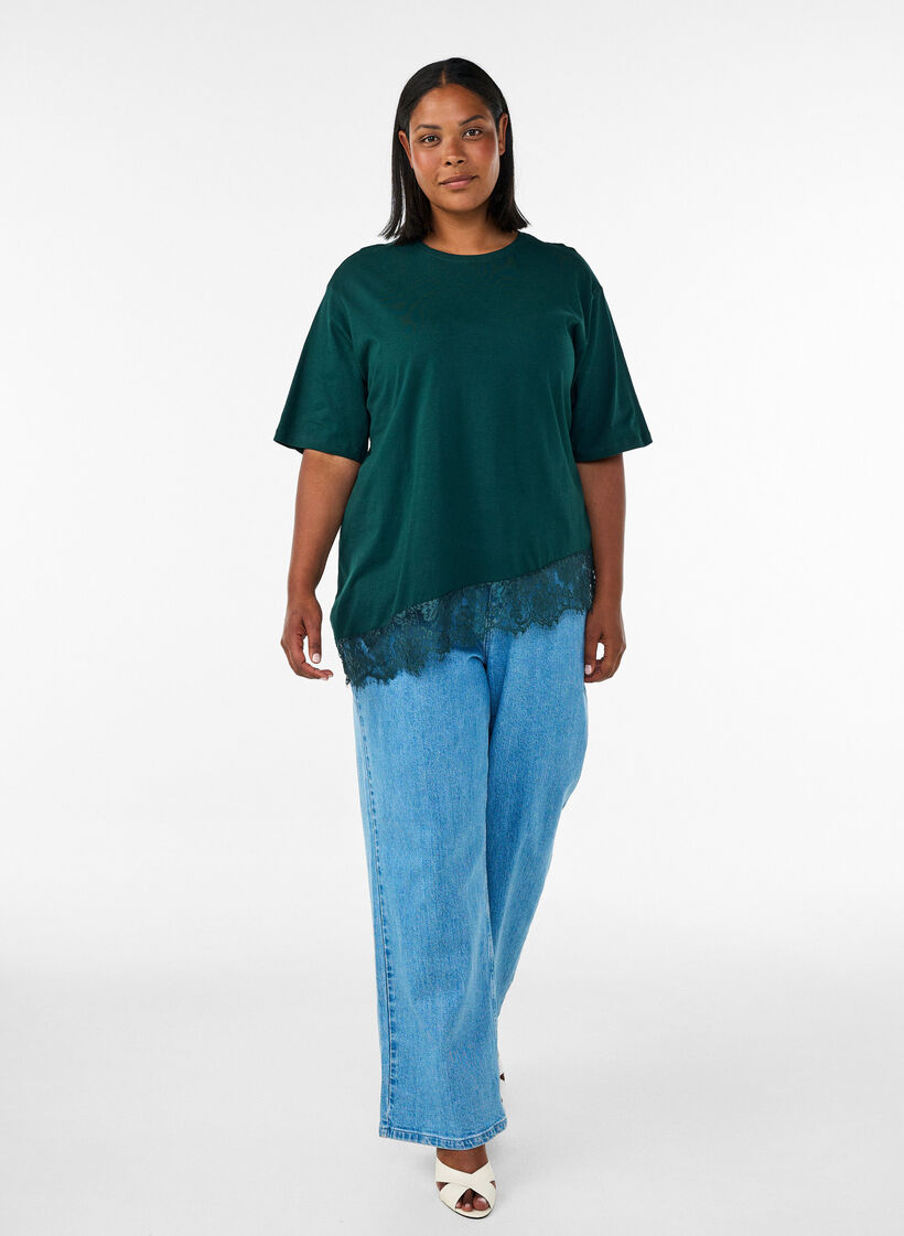 T-shirt met asymmetrische kanten zoom, Groen, Model image number 1
