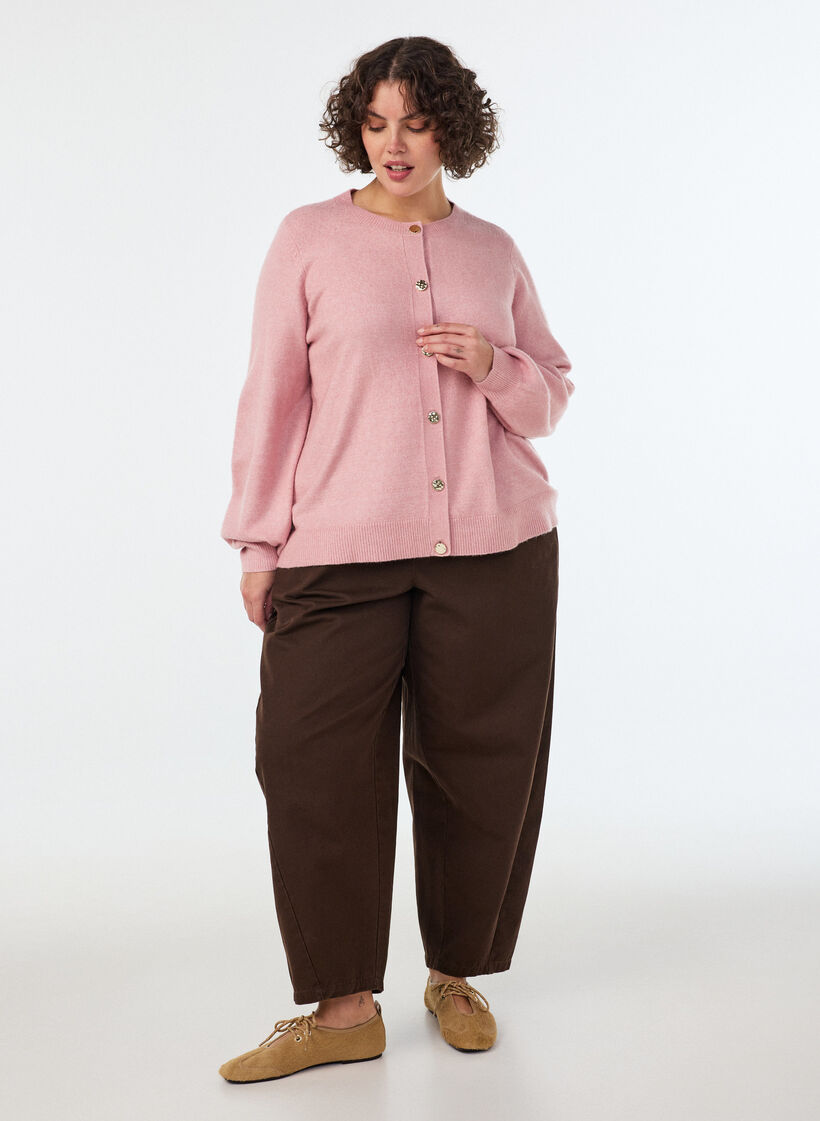 Cardigan in zacht breisel met goudkleurige knopen, Rood, Model image number 1
