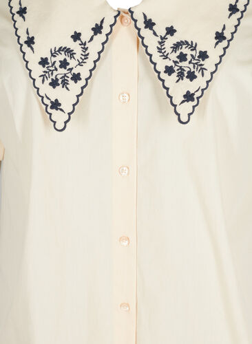 Katoenen blouse met korte mouwen en grote kraag , MotherOfPearl w.Blue, Packshot image number 2