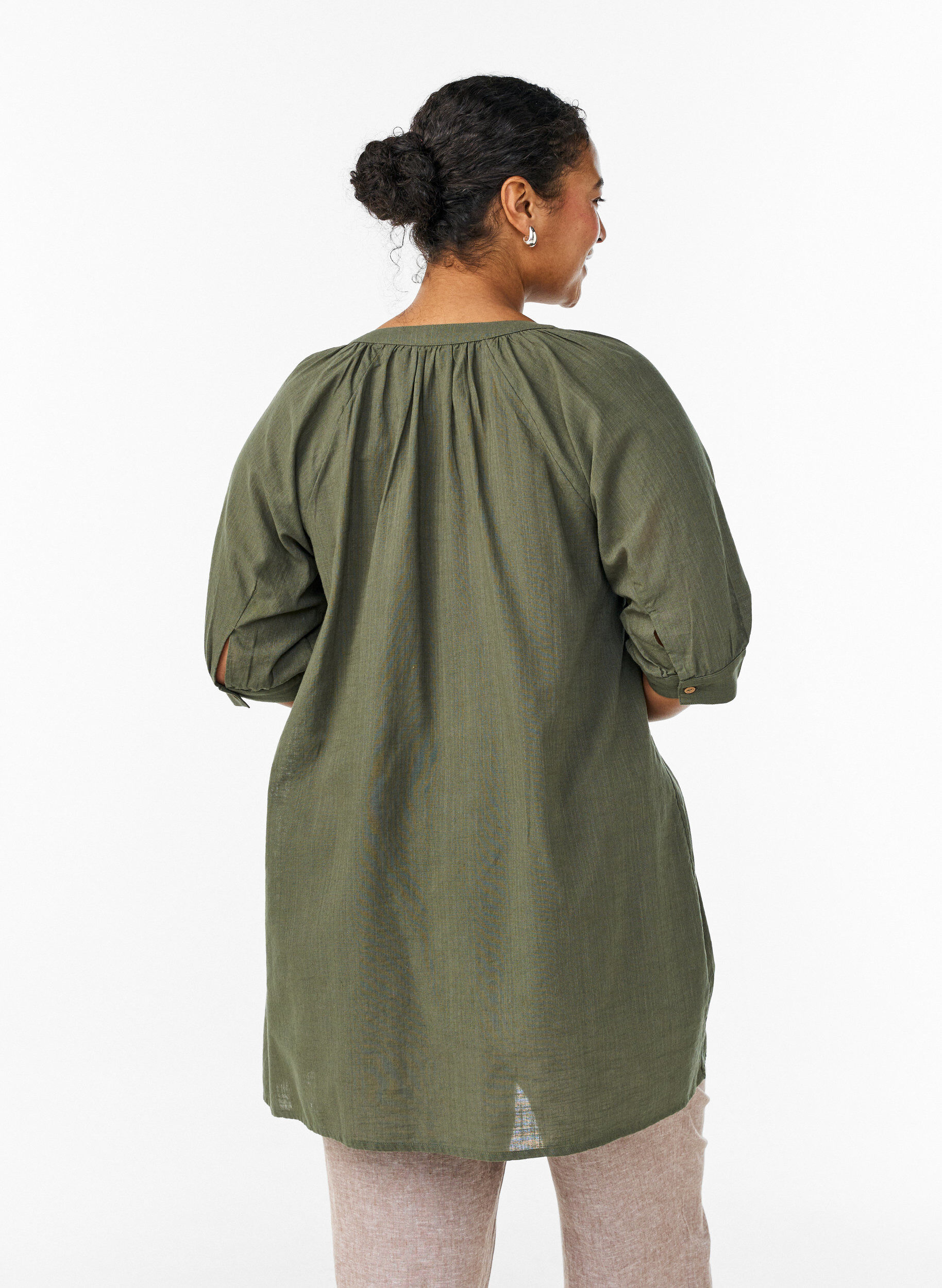 Zizzi Katoenen tuniek met V-hals, Groen, Model image number 2