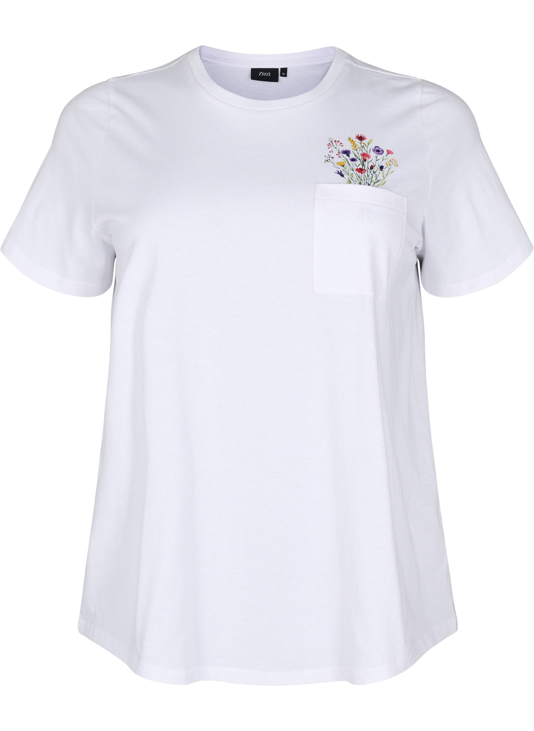Zizzi T-shirt met borstzakje, Wit, Packshot image number 0