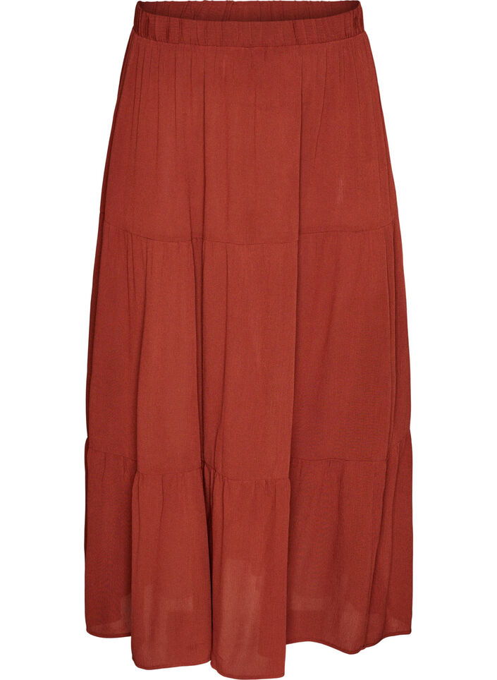 Lange rok met elastiek in de taille, Rood, Packshot image number 0