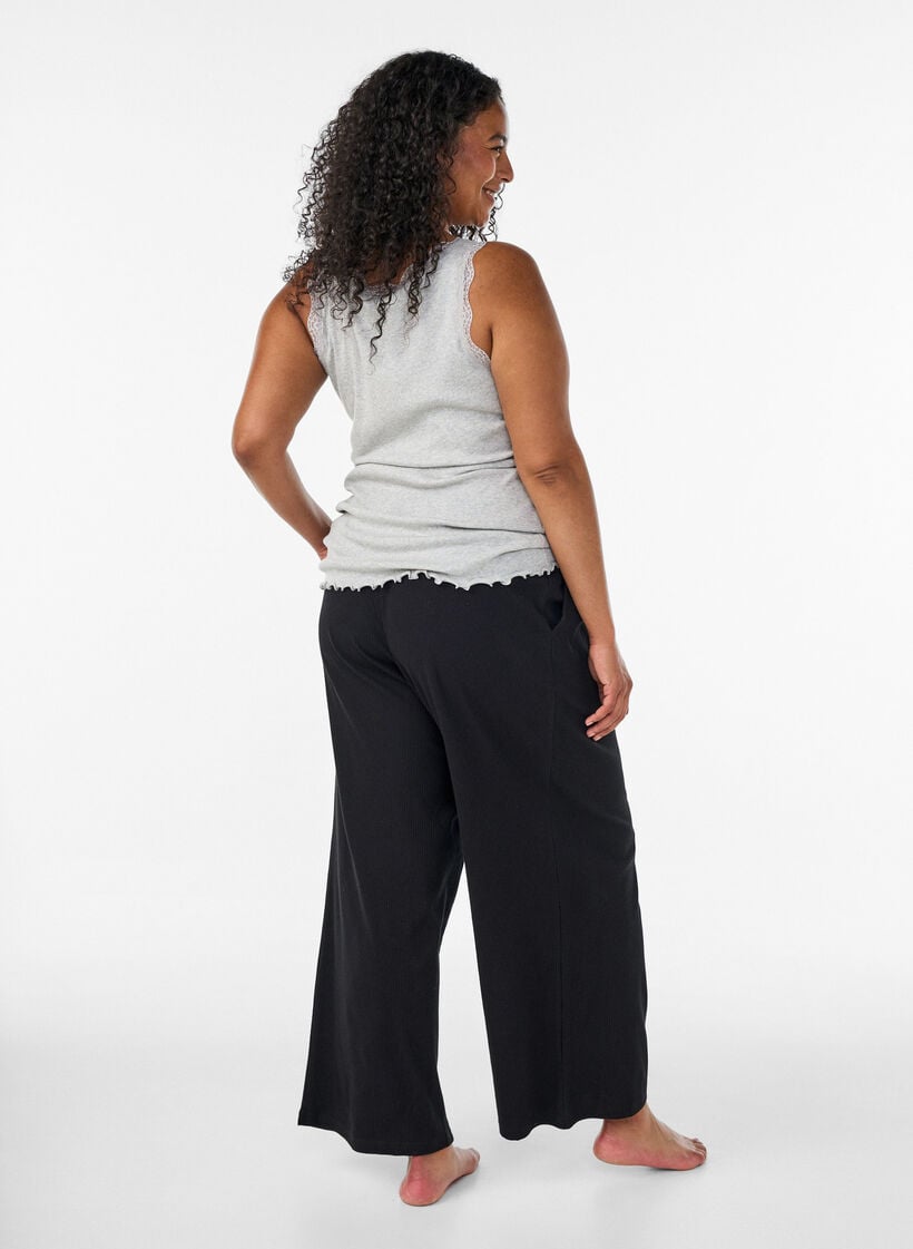 Geribde top met kanten afwerking, Grijs, Model image number 2