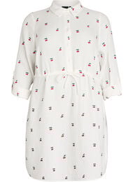 Overhemdjurk van katoenmuslin met geborduurde motieven, Vanille