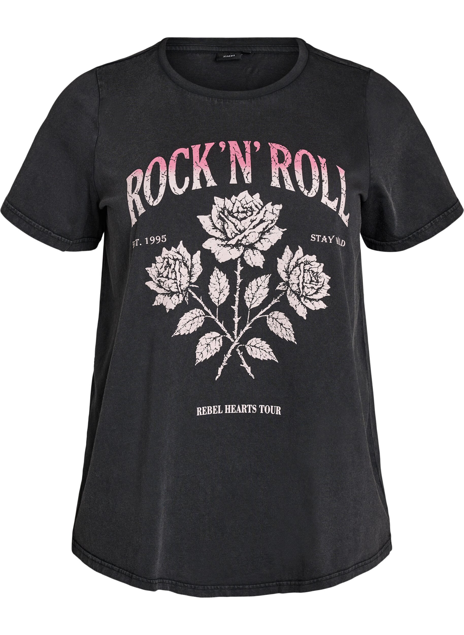 ZizziT-shirt van biologisch katoen met rockprint, Zwart, Packshot image number 0