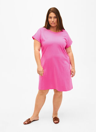 2-pack katoenen jurk met korte mouwen, Shocking Pink/Black, Model image number 2