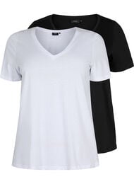 2-pack t-shirt met v-hals, Bright White / Black
