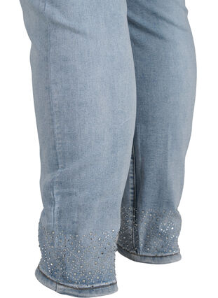 Amy jeans met hoge taille en decoratieve steentjes, Light blue, Packshot image number 3