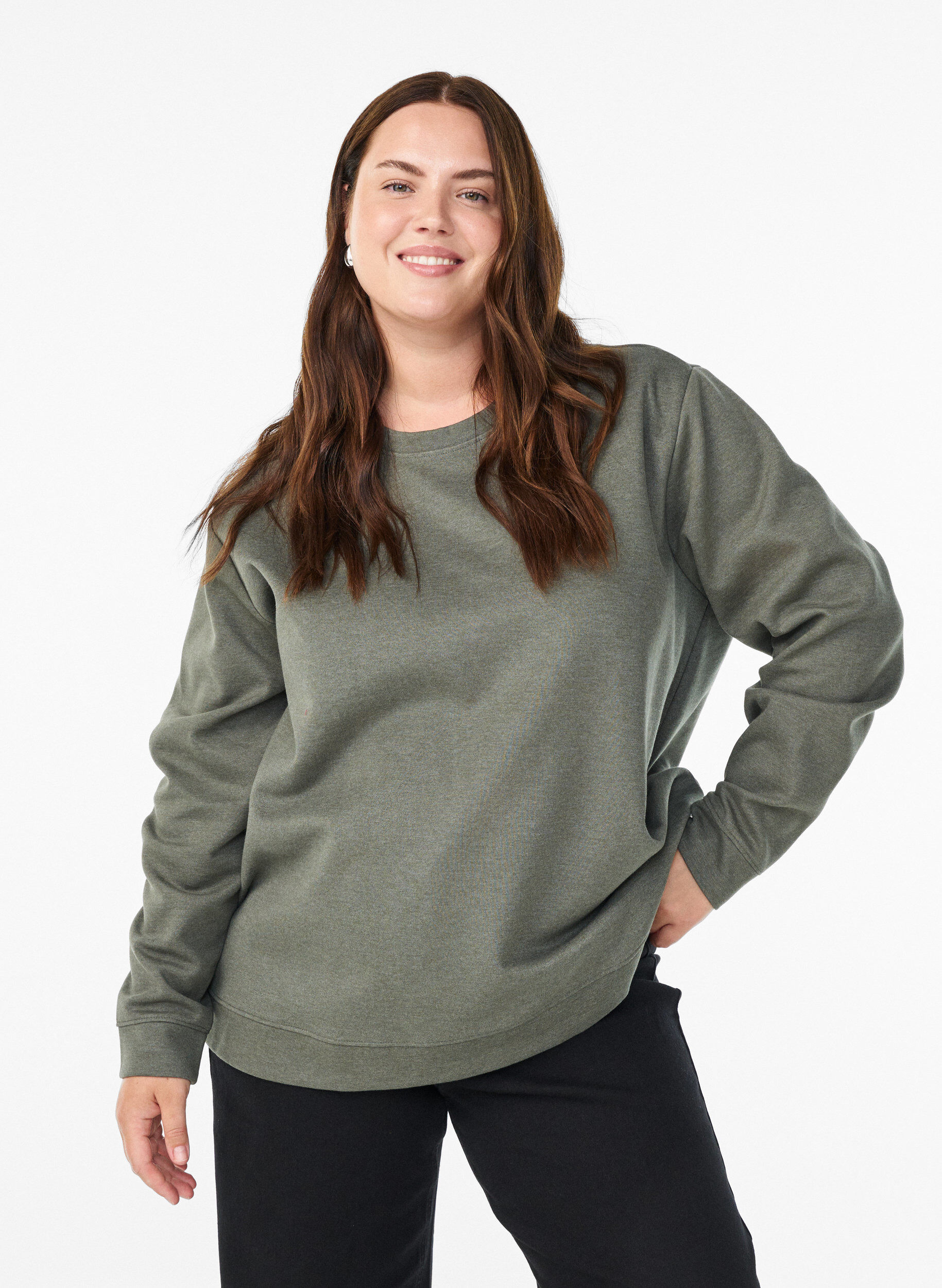 Sweatshirt met ronde hals, Groen, Model