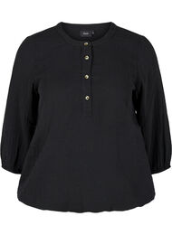 Katoenen blouse met knopen en 3/4-mouwen, Black