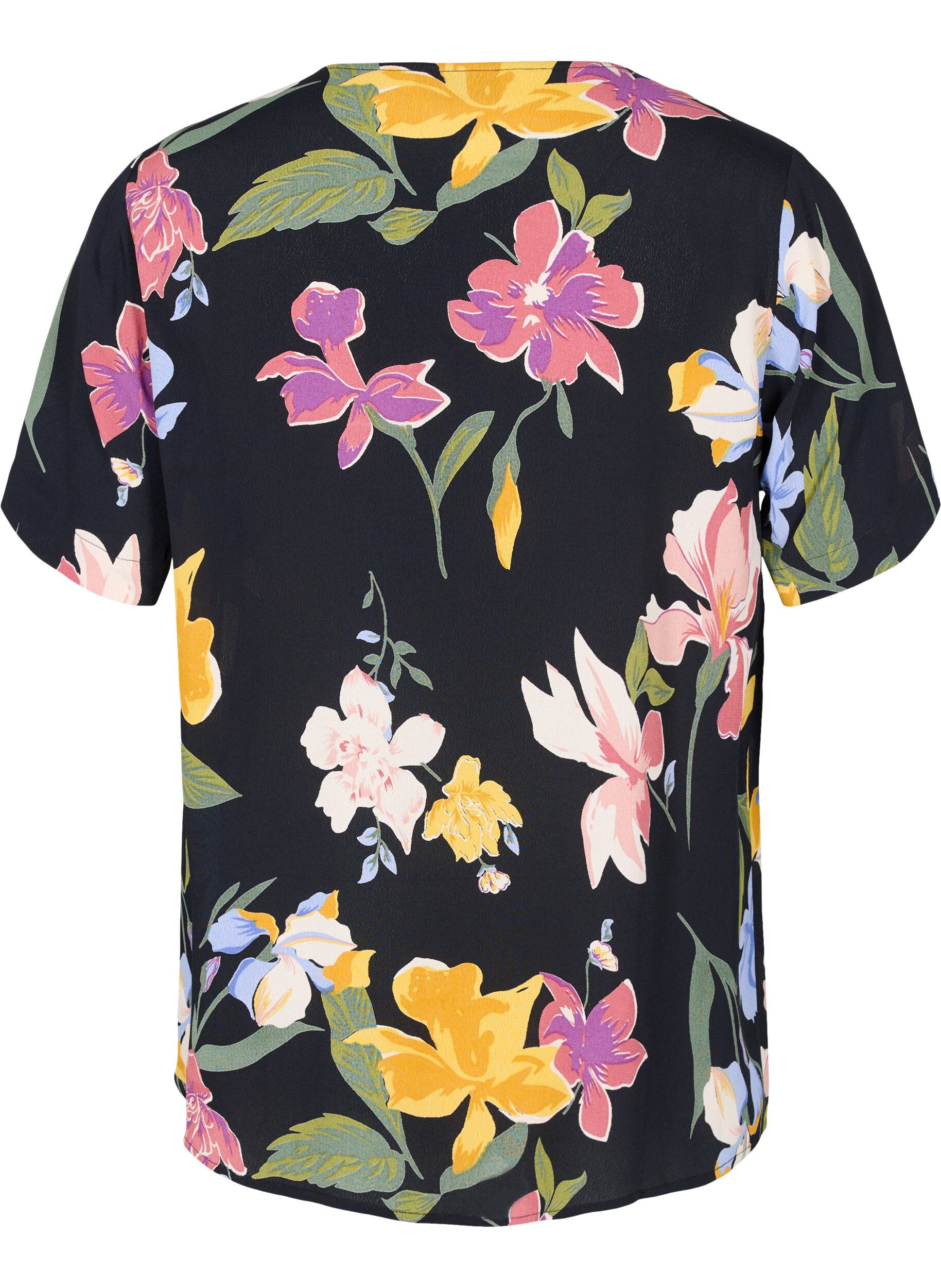 Zizzi Viscose blouse met korte mouwen en bloemenprint, Big Flower AOP, Packshot image number 1
