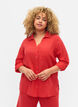 Shirtblouse met knoopsluiting van katoen-linnenmix, Hibiscus, Model image number 0