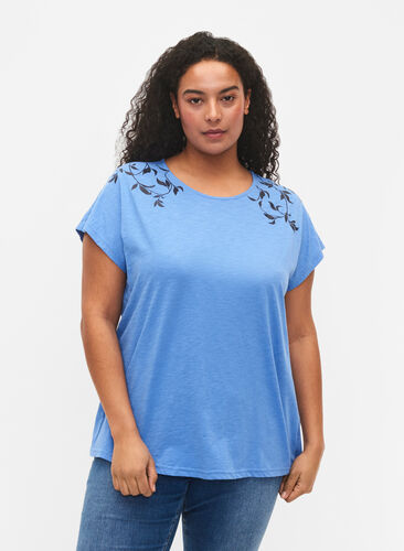 Katoenen t-shirt met bladprint, Ultramarine C Leaf, Model image number 0
