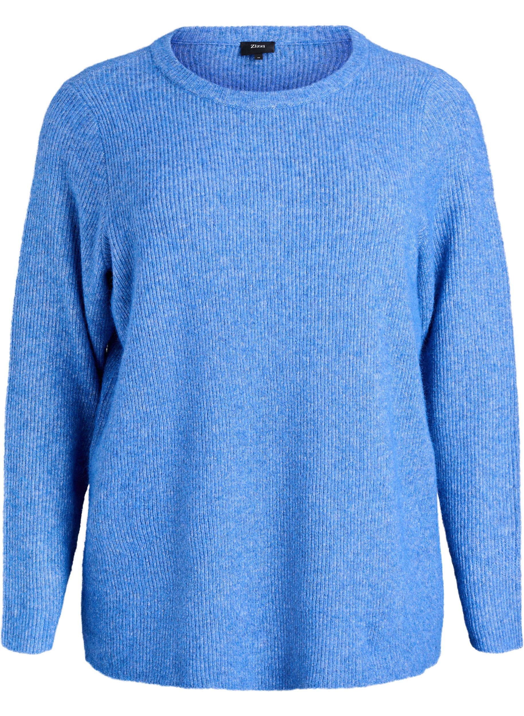 ZizziGem&ecirc;leerde gebreide blouse met ronde hals, Blauw, Packshot image number 0