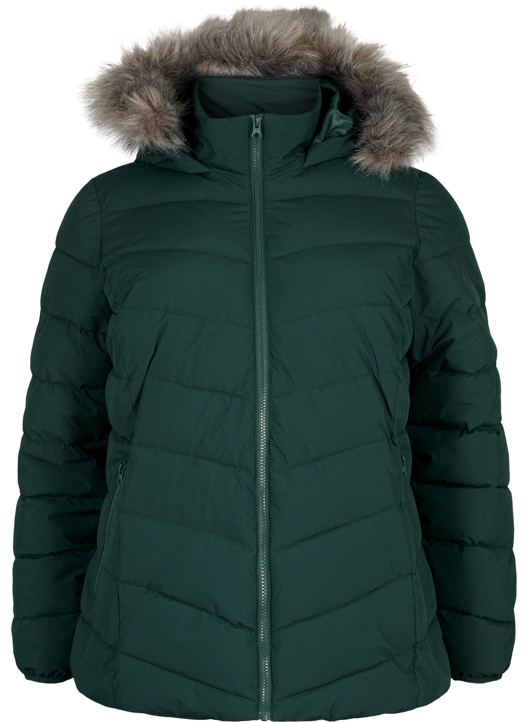 ZizziKort pufferjack met capuchon, Groen, Packshot image number 0
