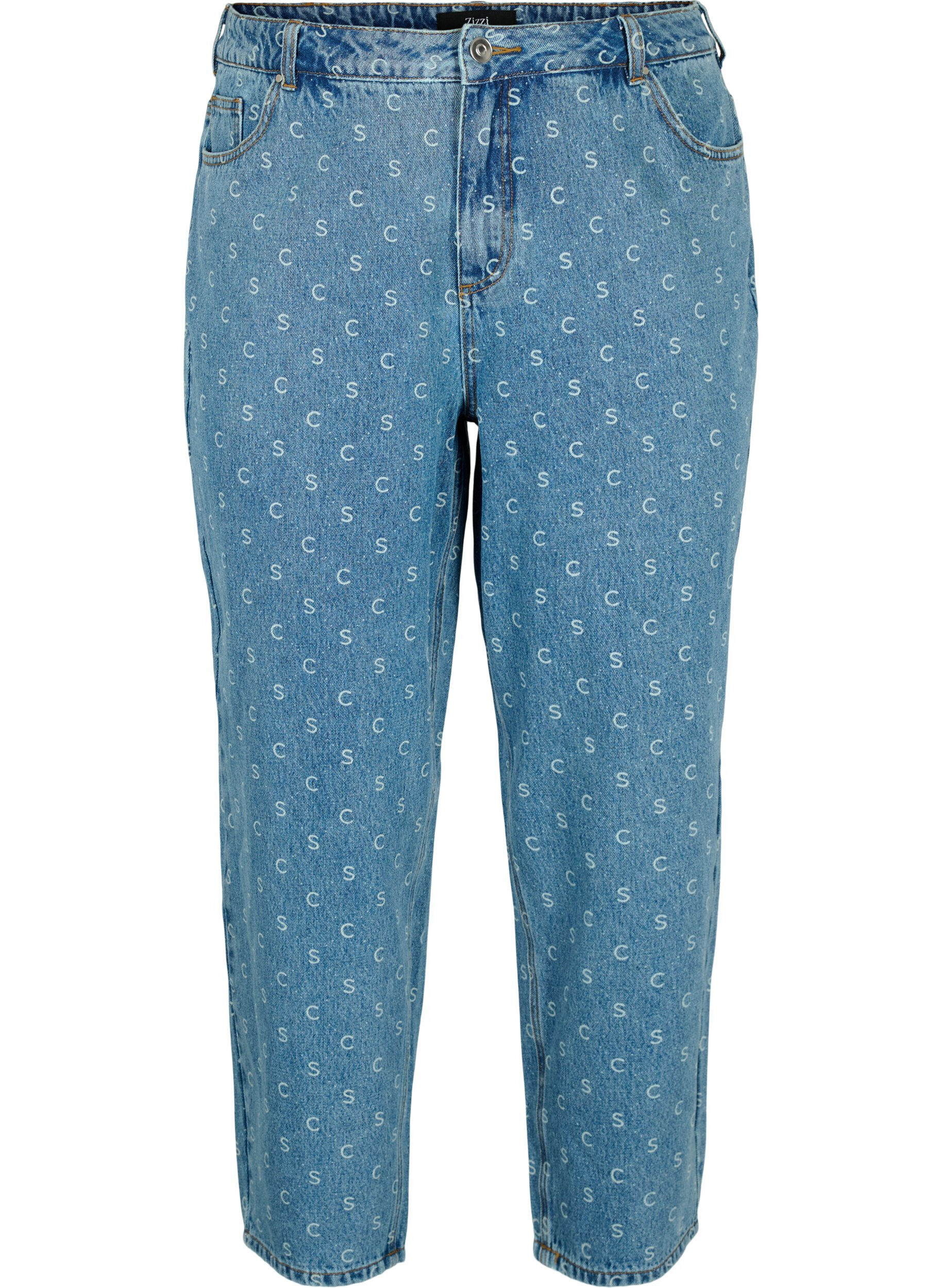 Zizzi Cropped jeans met print en hoge taille, Blue denim, Packshot image number 0