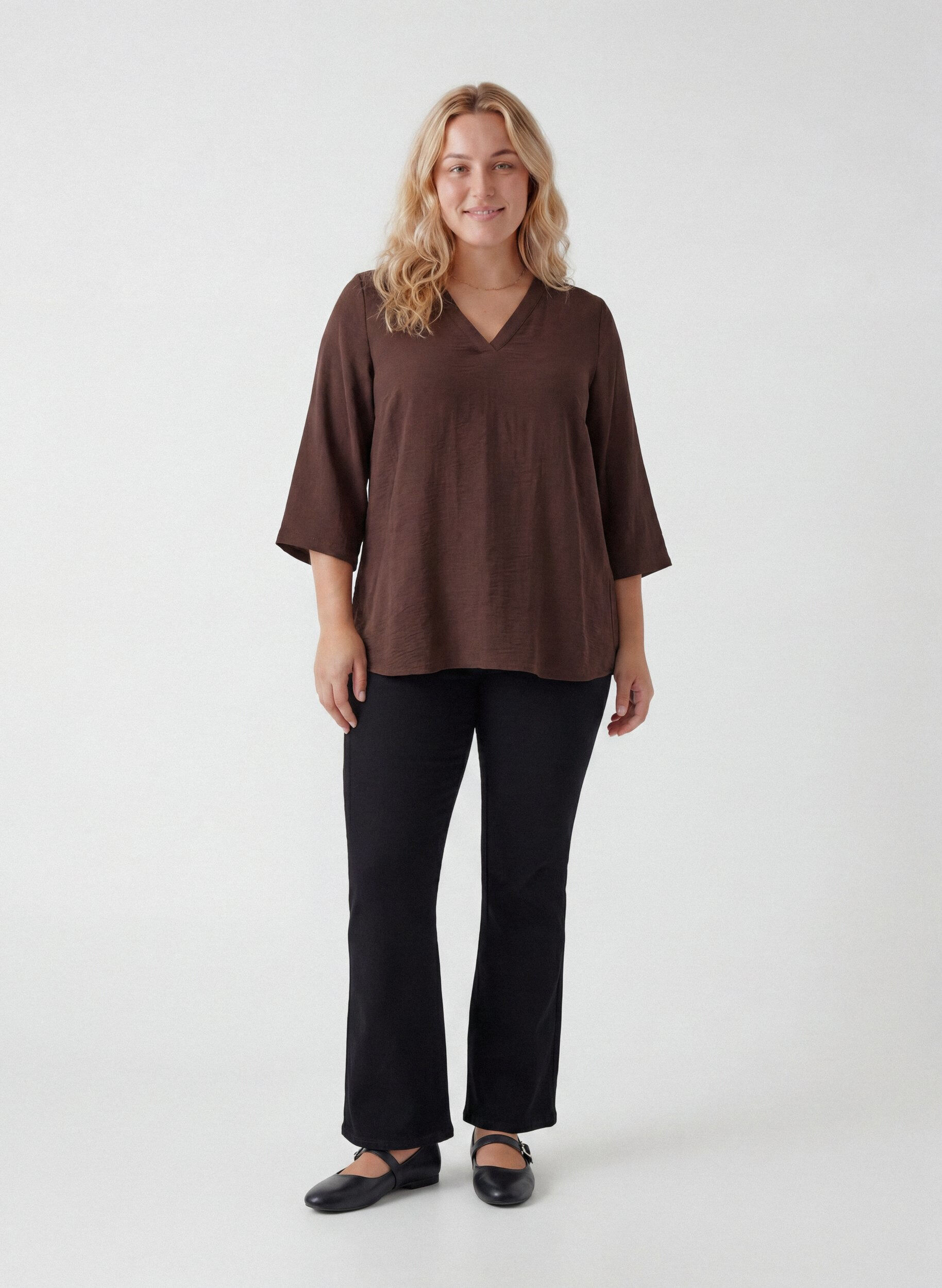 ZizziBlouse met 3/4 mouwen, Bruin, Model image number 1