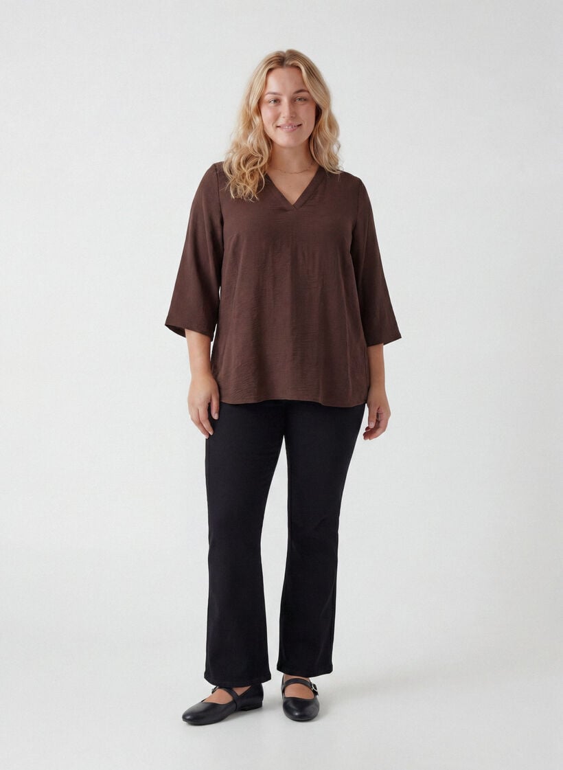 Blouse met 3/4 mouwen, Bruin, Model image number 1