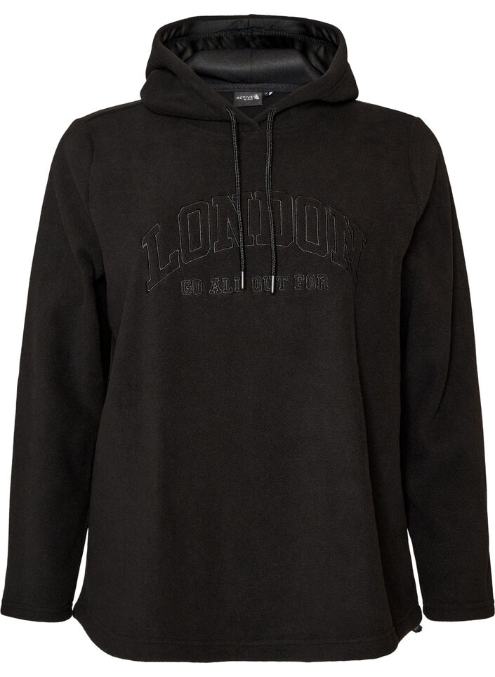 Fleece hoodie met een hoge nek en geborduurde tekst, Zwart, Packshot image number 0