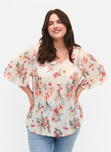 Gebloemde geplooide blouse, Sugar Swizzle Flower, Model image number 0