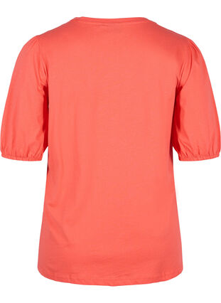 Katoenen t-shirt met elleboogmouwen, Hot Coral, Packshot image number 1