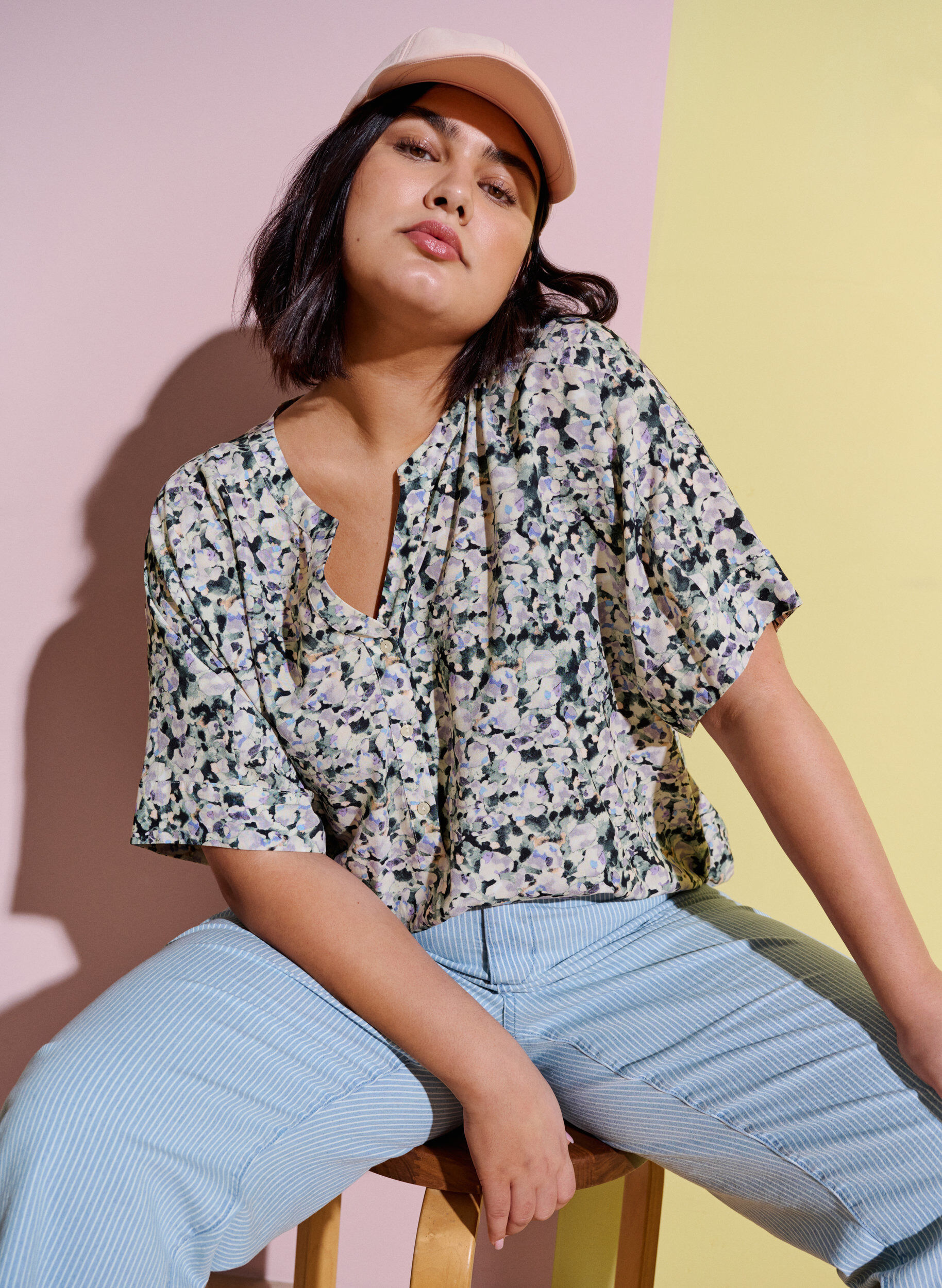 Zizzi Straight jeans met enkellengte, Light Blue Stripe, Image image number 0