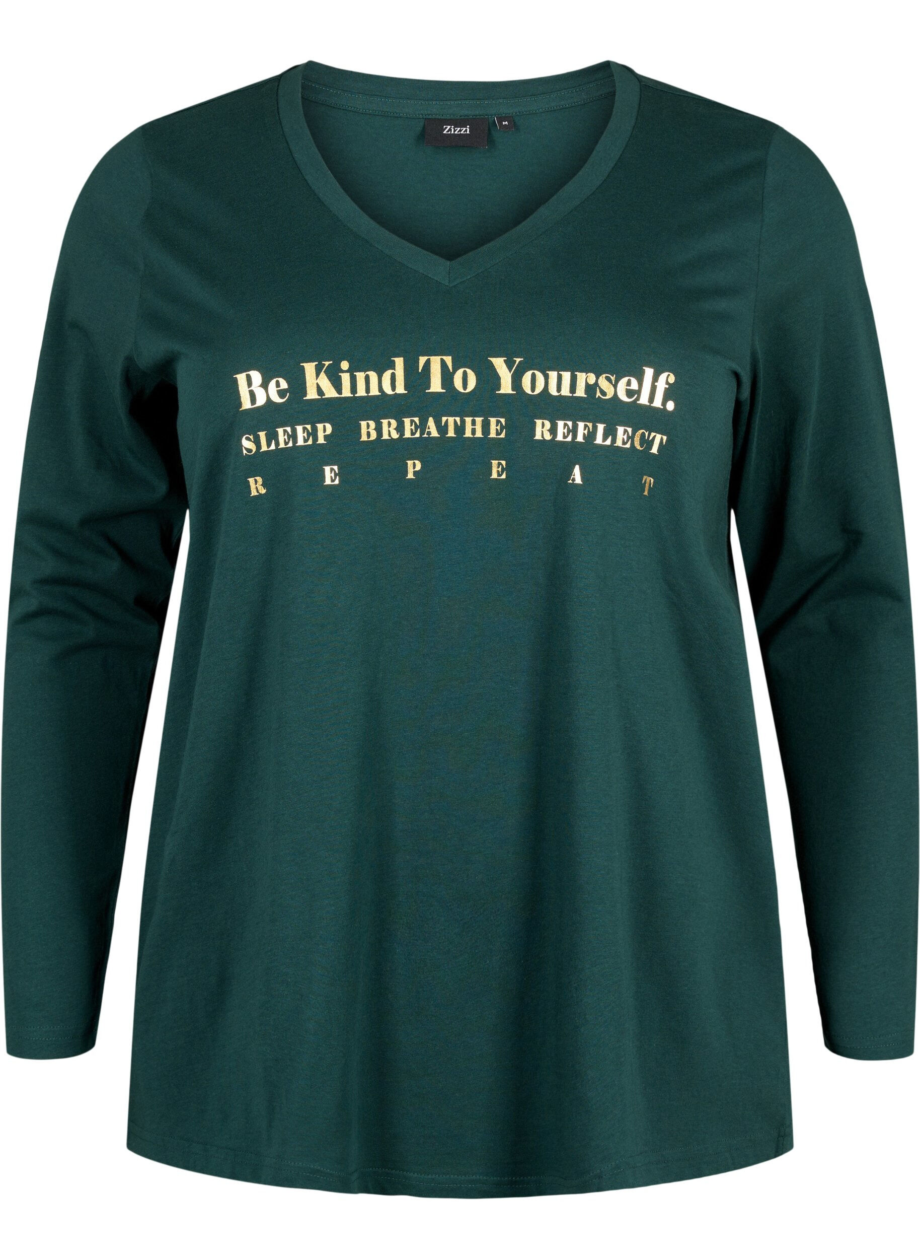 Zizzi Katoenen nachthemd met tekstopdruk, Scarab, Packshot image number 0