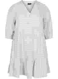 Gedessineerde katoenen jurk met 3/4-mouwen en smokwerk, White Check
