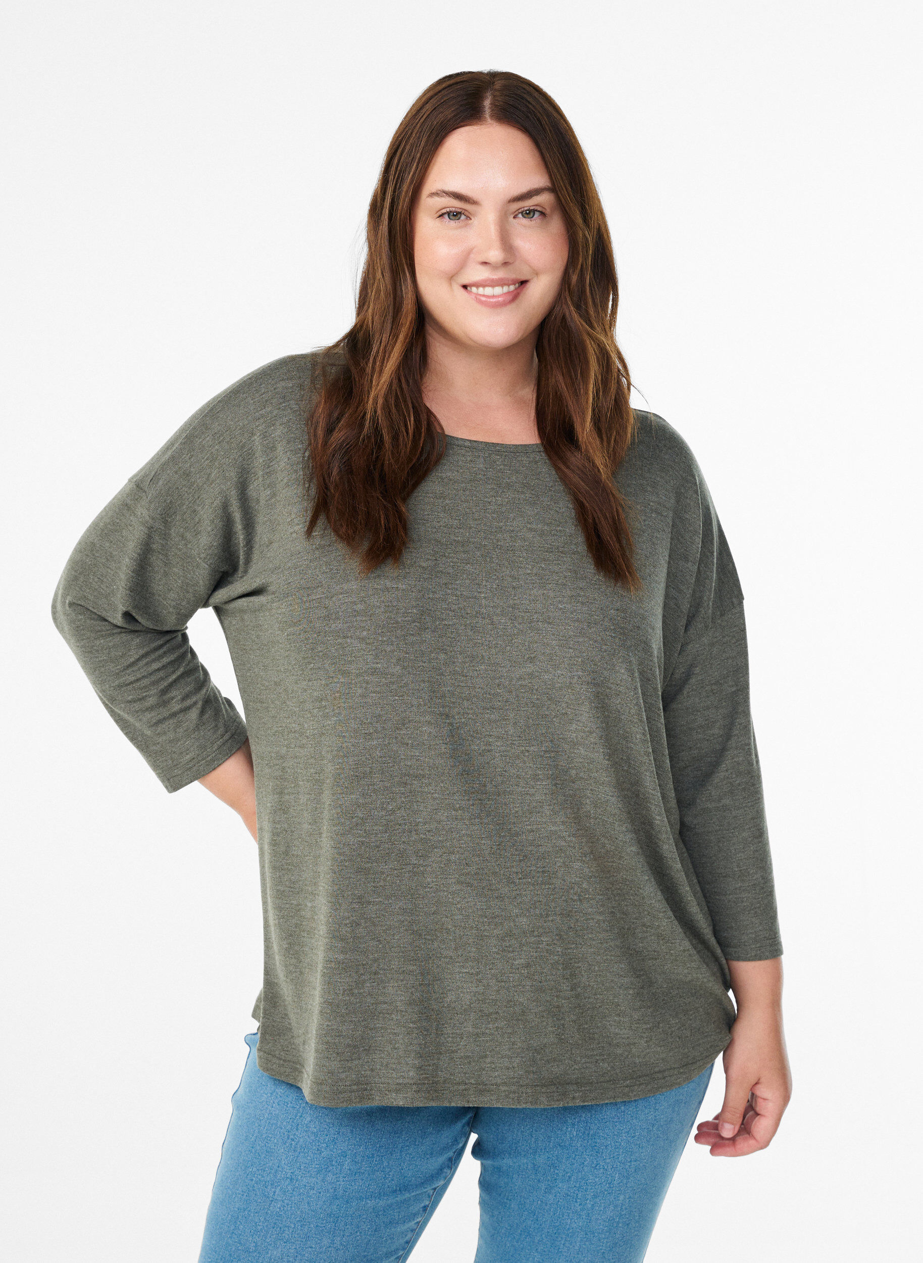 Jersey blouse met 3/4 mouwen, Groen, Model