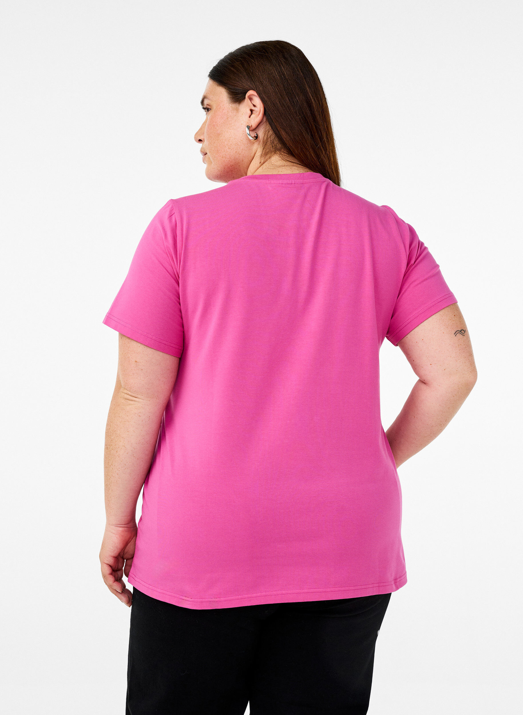 Zizzi T-shirt in biologisch katoen met een ronde hals, Raspberry Rose, Model image number 1
