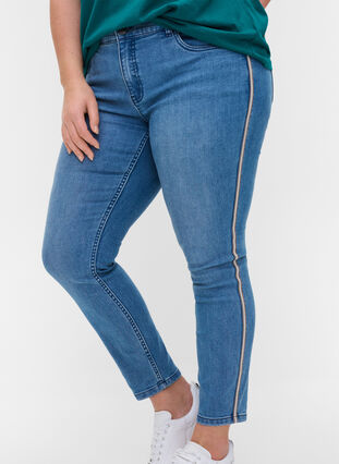 Cropped Sanna jeans met streep in de zijkant, Light blue denim, Model image number 2