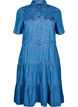 Midi denim jurk met knopen en korte mouwen, Blauw, Packshot image number 0