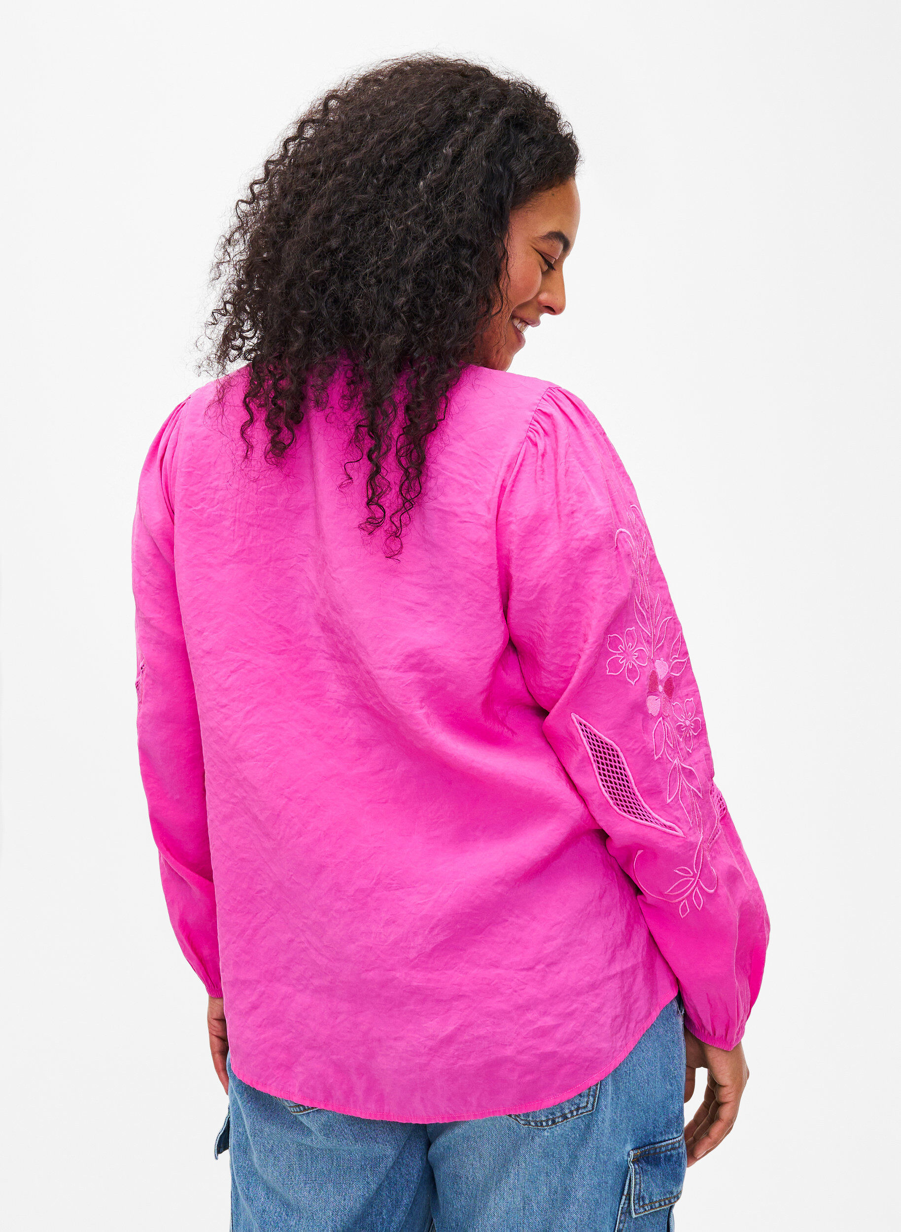 Zizzi Blouse van Tencel&trade; Modal met geborduurde details, Phlox Pink, Model image number 1