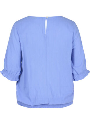 Katoenen blouse met smokwerk en korte mouwen, Wedgewood, Packshot image number 1