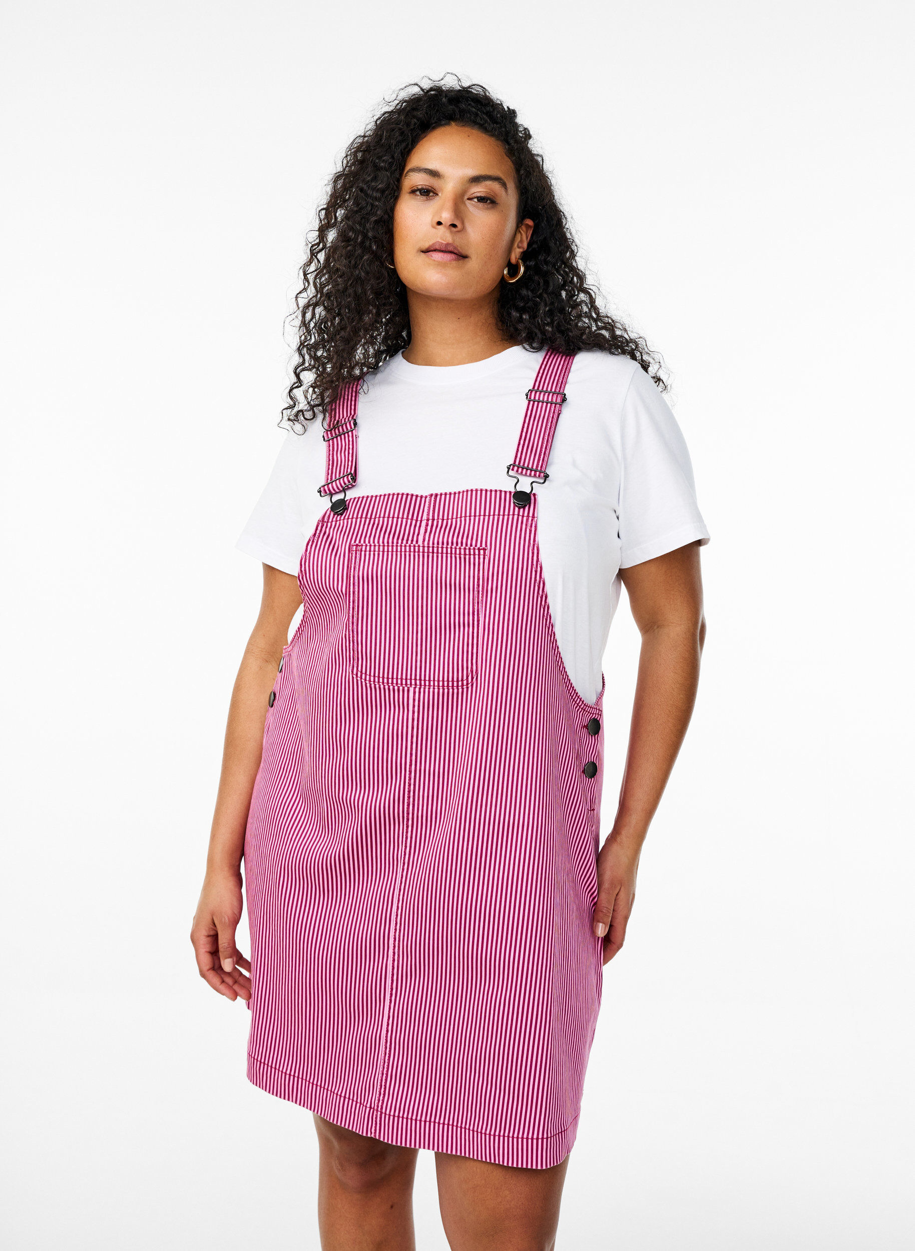 Zizzi Korte jurk met banden en strepen, Red Stripe, Model image number 0